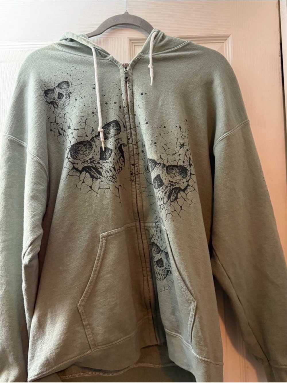 Women’s Urban Outfitters Blue Green Zip-Up Hoodie with Skulls